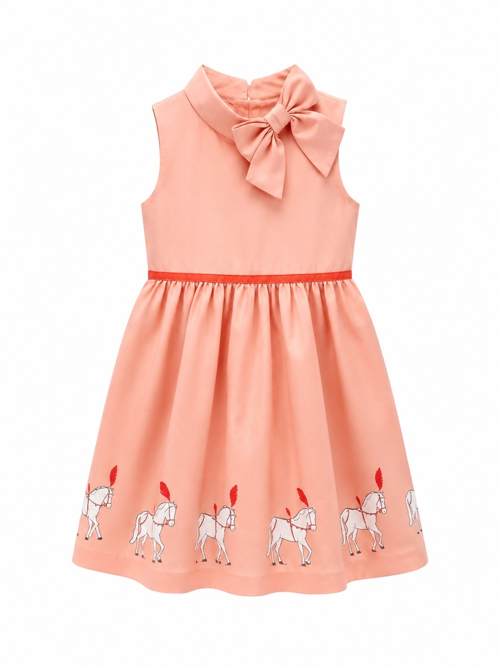 Janie and Jack Peach Bow Dress with Horse Embroidery